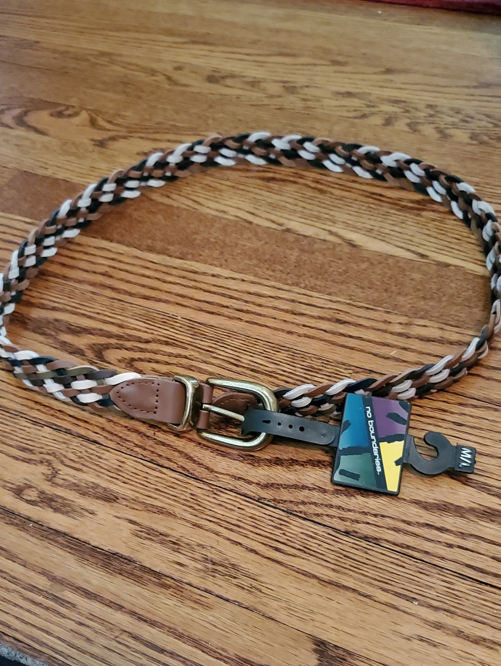 No Boundaries Braided Belt in Brown, Black & White with Antique Gold Buckle